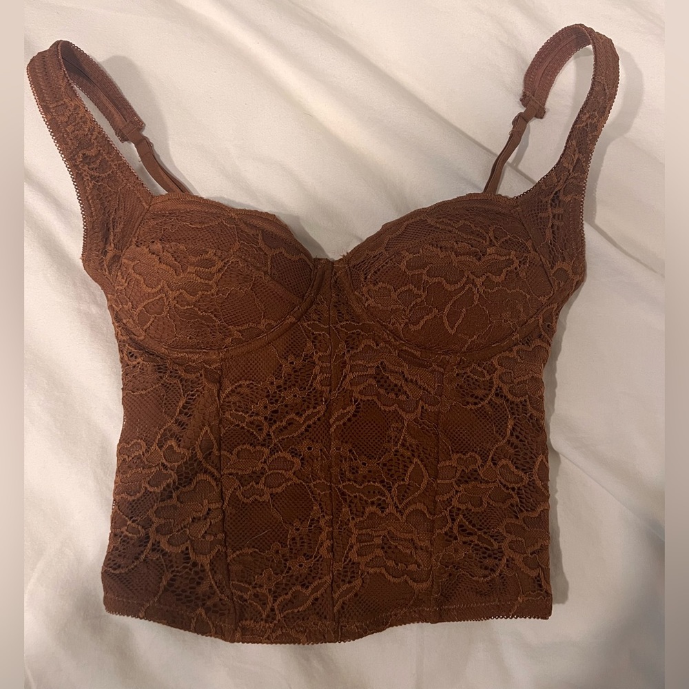 Women's Sexy Trendy Lace crop tank Tops Size XS Brown